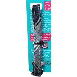 Collier pour chat - AIME - Tartan rose - Jean bleu, fleur caramel, gre