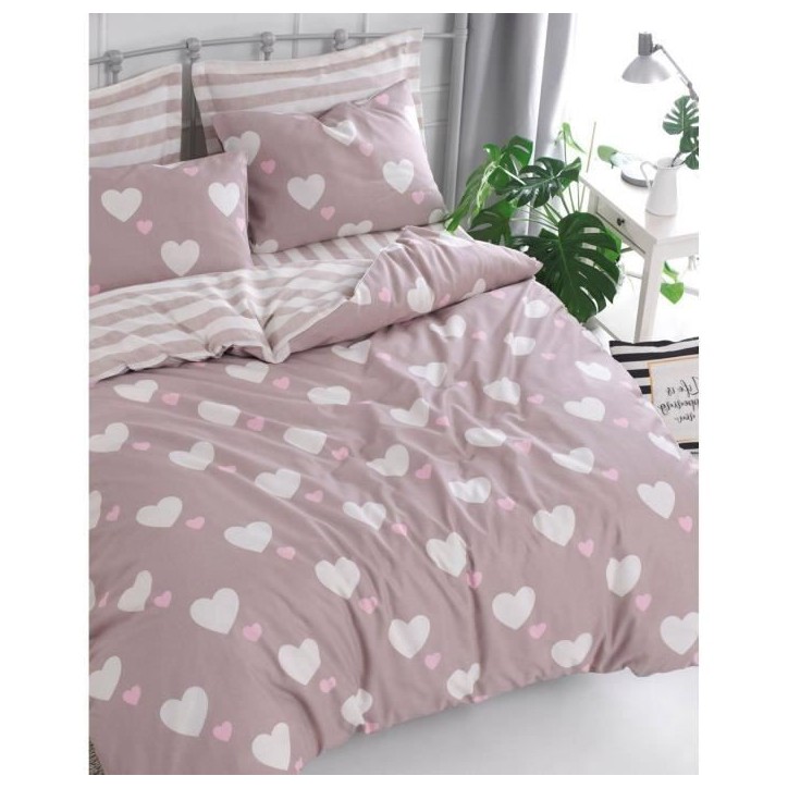 Parure de lit - 1 housse de couette 220 x 240 cm + 2 taies d'oreiller 60 x 60 cm - 65% coton, 35% polyester - Rose Parure de lit - 1 housse de couette 220 x 240 cm + 2 taies d'oreiller 60 x 60 cm - 65% coton, 35% polyester - Rose