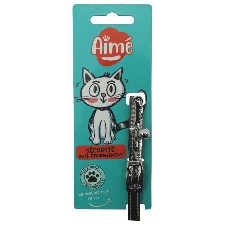Collier pour chat - AIME - Sky miroir cuivre - Bleu nuit, clous dorés, grelot doré