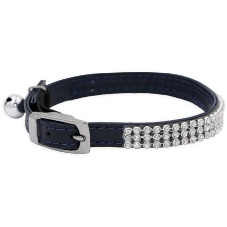 Collier pour chat - AIME - Ajustable 18-28 cm - Nylon avec grelot en argent - Noir strass