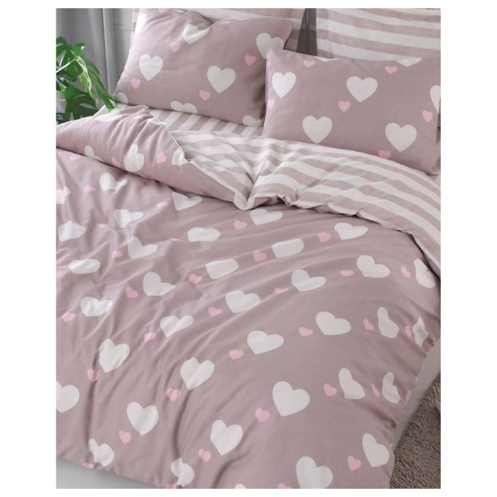 Parure de lit - 1 housse de couette 220 x 240 cm + 2 taies d'oreiller 60 x 60 cm - 65% coton, 35% polyester - Rose Parure de lit - 1 housse de couette 220 x 240 cm + 2 taies d'oreiller 60 x 60 cm - 65% coton, 35% polyester - Rose