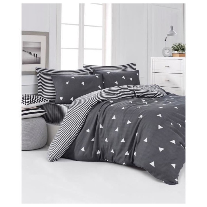 Parure de lit - 1 housse de couette 220 x 240 cm + 2 taies d'oreiller 60 x 60 cm - 65% coton, 35% polyester - Gris Parure de lit - 1 housse de couette 220 x 240 cm + 2 taies d'oreiller 60 x 60 cm - 65% coton, 35% polyester - Gris