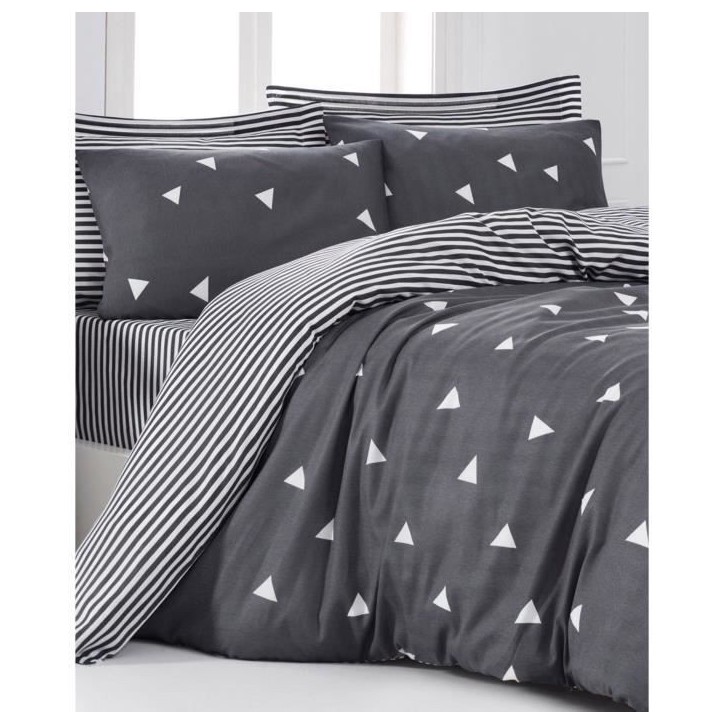 Parure de lit - 1 housse de couette 220 x 240 cm + 2 taies d'oreiller 60 x 60 cm - 65% coton, 35% polyester - Gris Parure de lit - 1 housse de couette 220 x 240 cm + 2 taies d'oreiller 60 x 60 cm - 65% coton, 35% polyester - Gris