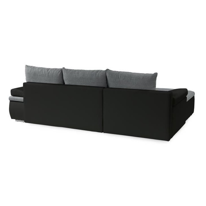 Canapé d'angle réversible convertible 3 places+Coffre - Simili noir et tissu gris - L 274 x P 184 cm - CELINA - Fabriqué en U Canapé d'angle réversible convertible 3 places+Coffre - Simili noir et tissu gris - L 274 x P 184 cm - CELINA - Fabriqué en U