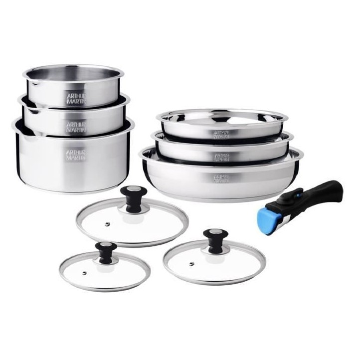 Batterie de cuisine - induction - ARTHUR MARTIN - AM0006 - acier inoxydable 18/10 - 10 pieces - poignée amovible