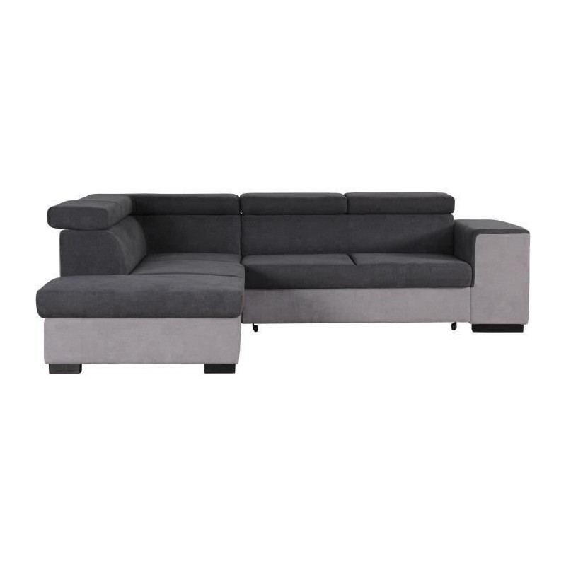 Canapé d'angle gauche convertible + coffre 5 places - Tissu gris - L Canapé d'angle gauche convertible + coffre 5 places - Tissu gris - L