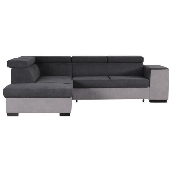 Canapé d'angle gauche convertible + coffre 5 places - Tissu gris - L 271 x P 220 x H 77 cm - ARMSTRONG - Fabriqué en Ukraine