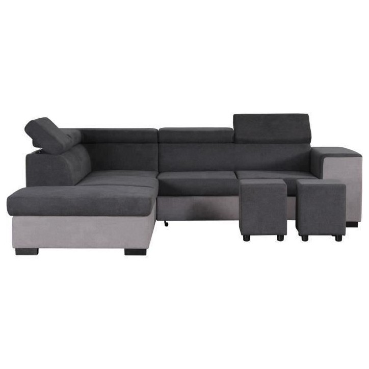 Canapé d'angle gauche convertible + coffre 5 places - Tissu gris - L 271 x P 220 x H 77 cm - ARMSTRONG - Fabriqué en Ukraine