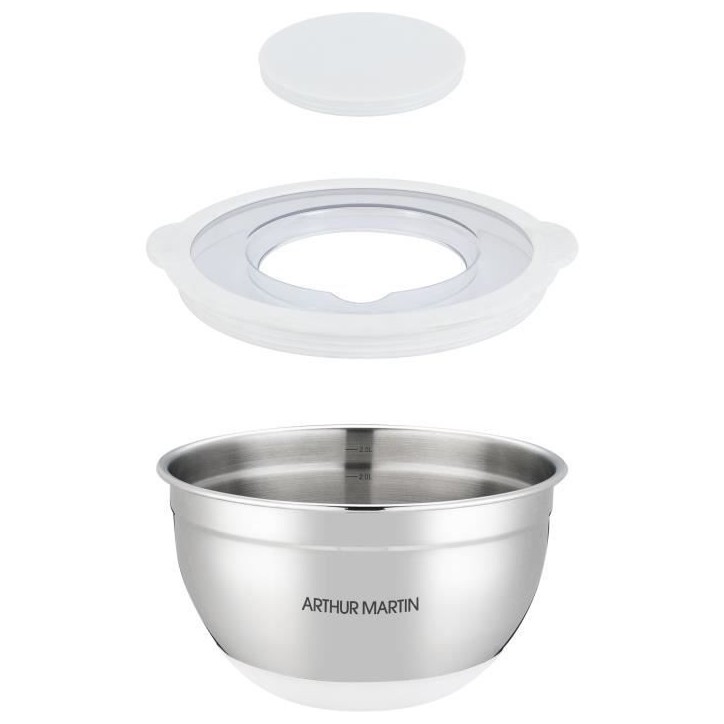 Set de saladiers - ARTHUR MARTIN - AM486 - 16-20-24 cm - Couvercles hermétiques - Acier inoxydable - Fond en silicone anti-dér