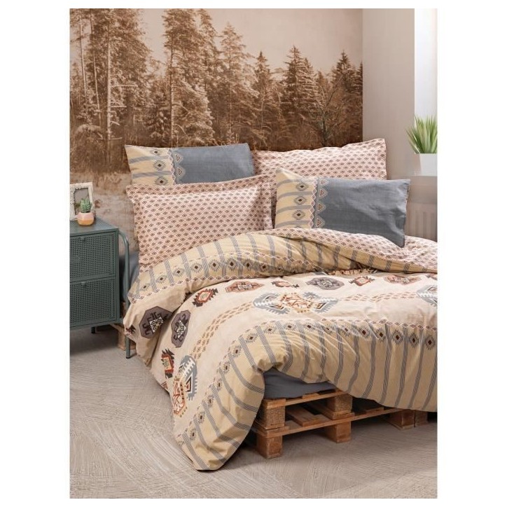 Parure de lit - 1 housse de couette 220 x 240 cm + 2 taies d'oreiller 60 x 60 cm - 100% coton renforcé - Beige Parure de lit - 1 housse de couette 220 x 240 cm + 2 taies d'oreiller 60 x 60 cm - 100% coton renforcé - Beige