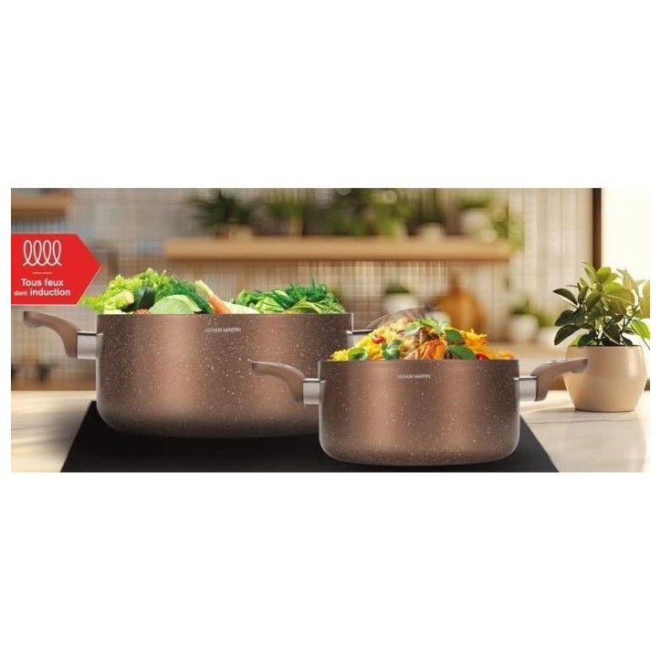 Set de marmites - ARTHUR MARTIN - AM9820 - 20-24 cm avec couvercle en verre - Aluminium - Tous feux dont induction Set de marmites - ARTHUR MARTIN - AM9820 - 20-24 cm avec couvercle en verre - Aluminium - Tous feux dont induction