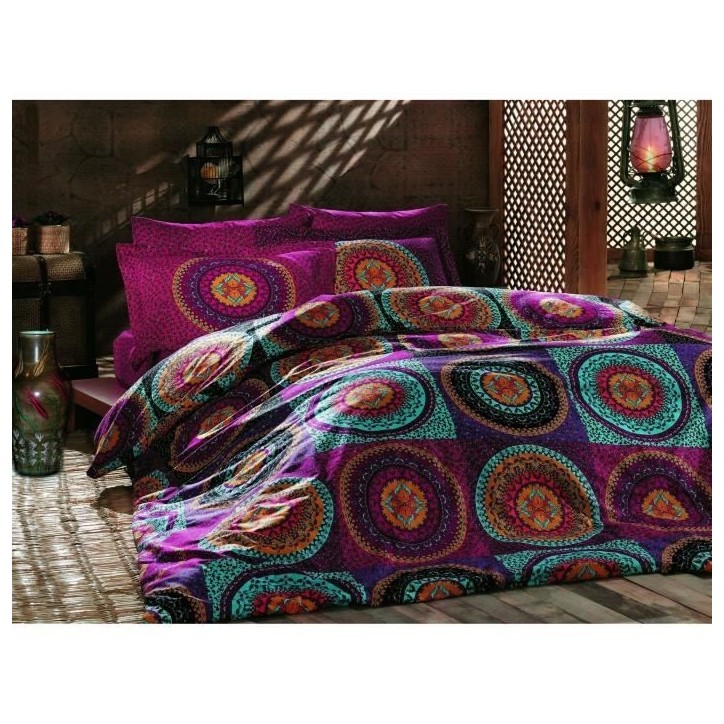 Parure de lit - 1 housse de couette 220 x 240 cm + 2 taies d'oreiller 60 x 60 cm - 100% coton renforcé - Fuchsia Parure de lit - 1 housse de couette 220 x 240 cm + 2 taies d'oreiller 60 x 60 cm - 100% coton renforcé - Fuchsia