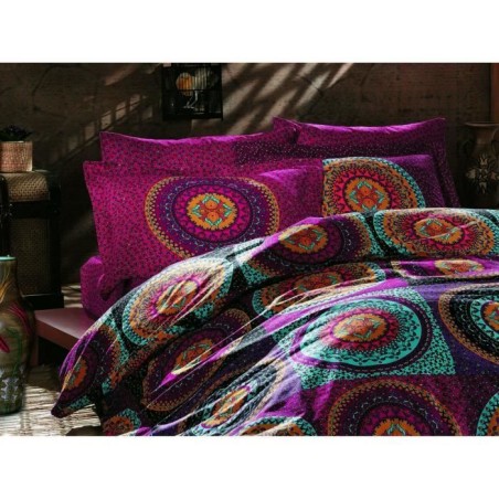Parure de lit - 1 housse de couette 220 x 240 cm + 2 taies d'oreiller 60 x 60 cm - 100% coton renforcé - Fuchsia