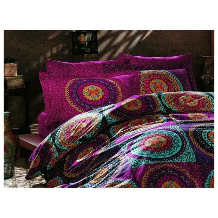 Parure de lit - 1 housse de couette 220 x 240 cm + 2 taies d'oreiller 60 x 60 cm - 100% coton renforcé - Fuchsia Parure de lit - 1 housse de couette 220 x 240 cm + 2 taies d'oreiller 60 x 60 cm - 100% coton renforcé - Fuchsia