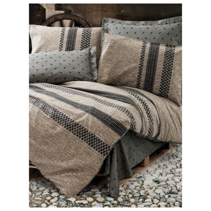 Parure de lit - 1 housse de couette 220 x 240 cm + 2 taies d'oreiller 60 x 60 cm - 100% coton renforcé - Brun Parure de lit - 1 housse de couette 220 x 240 cm + 2 taies d'oreiller 60 x 60 cm - 100% coton renforcé - Brun