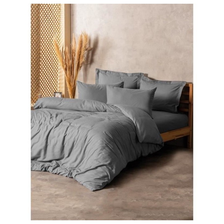 Parure de lit - 1 housse de couette 220 x 240 cm + 2 taies d'oreiller 60 x 60 cm - 100% coton renforcé - Gris Parure de lit - 1 housse de couette 220 x 240 cm + 2 taies d'oreiller 60 x 60 cm - 100% coton renforcé - Gris