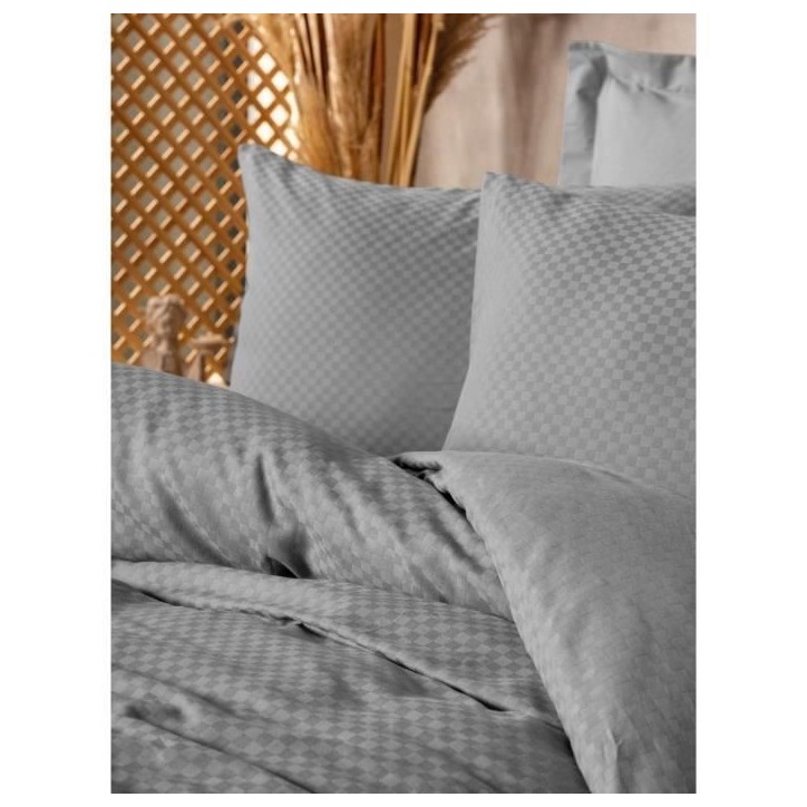 Parure de lit - 1 housse de couette 220 x 240 cm + 2 taies d'oreiller 60 x 60 cm - 100% coton renforcé - Gris Parure de lit - 1 housse de couette 220 x 240 cm + 2 taies d'oreiller 60 x 60 cm - 100% coton renforcé - Gris