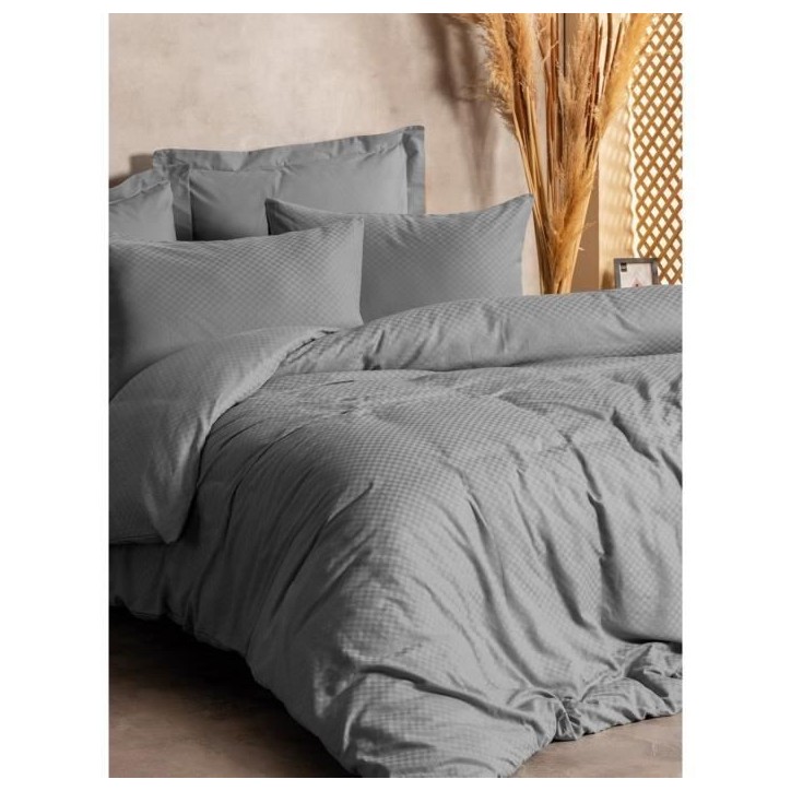 Parure de lit - 1 housse de couette 220 x 240 cm + 2 taies d'oreiller 60 x 60 cm - 100% coton renforcé - Gris Parure de lit - 1 housse de couette 220 x 240 cm + 2 taies d'oreiller 60 x 60 cm - 100% coton renforcé - Gris