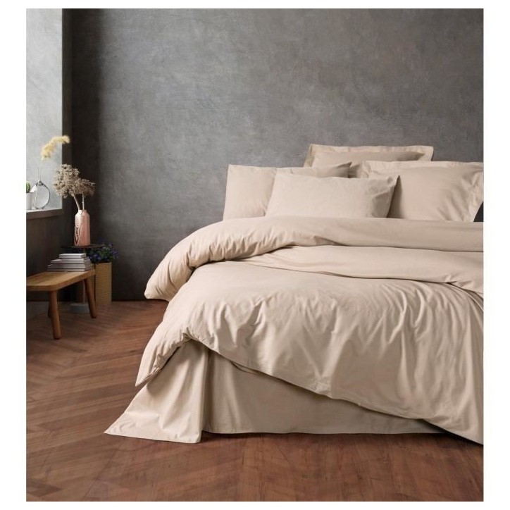Parure de lit - 1 housse de couette 220 x 240 cm + 2 taies d'oreiller 60 x 60 cm - 100% coton renforcé - Beige Parure de lit - 1 housse de couette 220 x 240 cm + 2 taies d'oreiller 60 x 60 cm - 100% coton renforcé - Beige