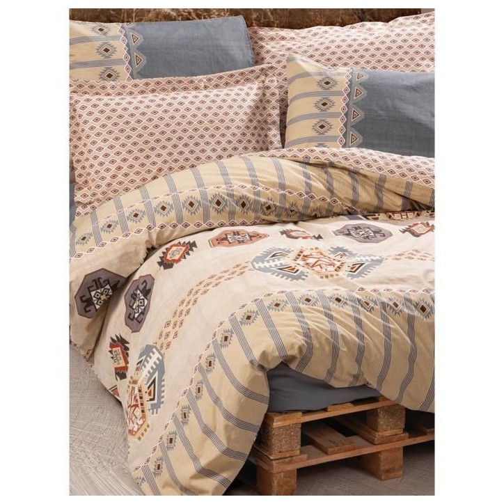 Parure de lit - 1 housse de couette 220 x 240 cm + 2 taies d'oreiller 60 x 60 cm - 100% coton renforcé - Beige Parure de lit - 1 housse de couette 220 x 240 cm + 2 taies d'oreiller 60 x 60 cm - 100% coton renforcé - Beige