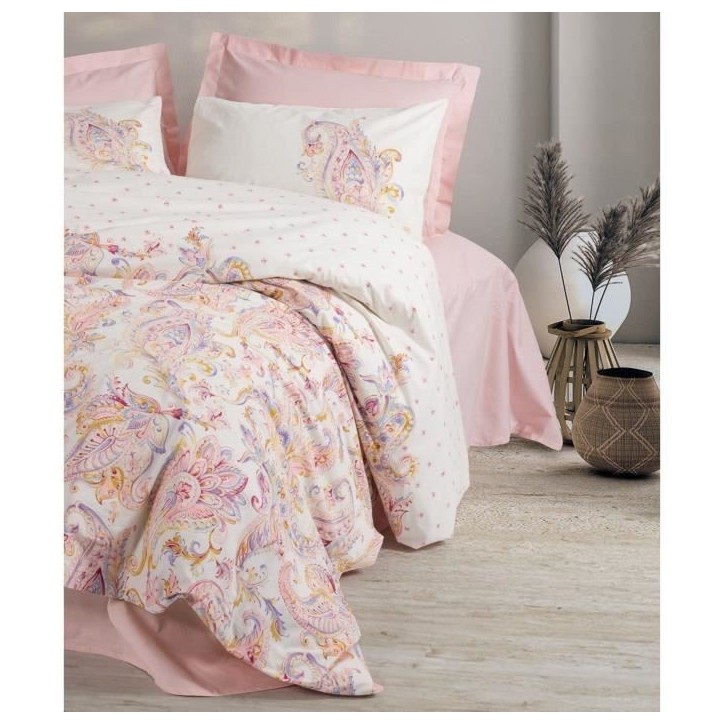 Parure de lit - 1 housse de couette 220 x 240 cm + 2 taies d'oreiller 60 x 60 cm - 100% coton renforcé - Rose Parure de lit - 1 housse de couette 220 x 240 cm + 2 taies d'oreiller 60 x 60 cm - 100% coton renforcé - Rose