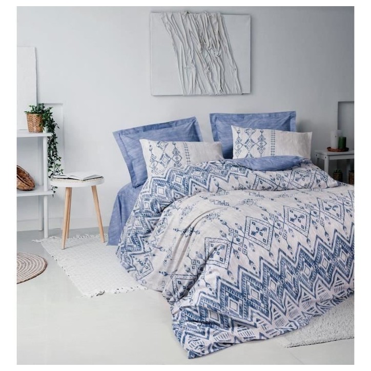 Parure de lit - 1 housse de couette 220 x 240 cm + 2 taies d'oreiller 60 x 60 cm - 100% coton renforcé - Bleu Parure de lit - 1 housse de couette 220 x 240 cm + 2 taies d'oreiller 60 x 60 cm - 100% coton renforcé - Bleu