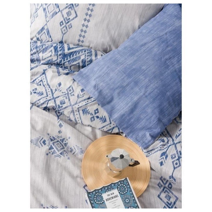Parure de lit - 1 housse de couette 220 x 240 cm + 2 taies d'oreiller 60 x 60 cm - 100% coton renforcé - Bleu Parure de lit - 1 housse de couette 220 x 240 cm + 2 taies d'oreiller 60 x 60 cm - 100% coton renforcé - Bleu