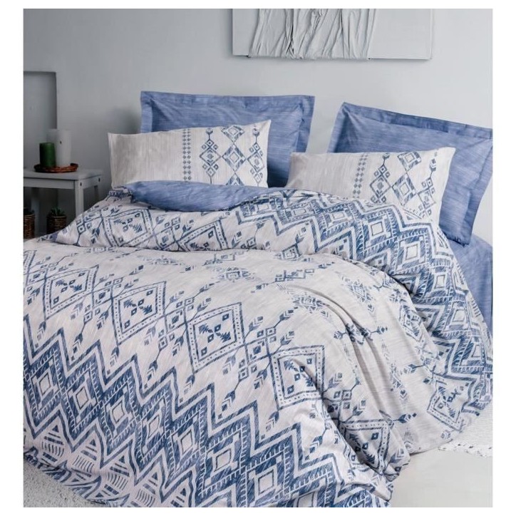 Parure de lit - 1 housse de couette 220 x 240 cm + 2 taies d'oreiller 60 x 60 cm - 100% coton renforcé - Bleu Parure de lit - 1 housse de couette 220 x 240 cm + 2 taies d'oreiller 60 x 60 cm - 100% coton renforcé - Bleu