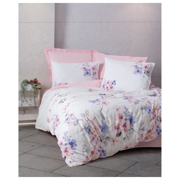 Parure de lit - 1 housse de couette 220 x 240 cm + 2 taies d'oreiller 60 x 60 cm - 100% coton renforcé - Rose