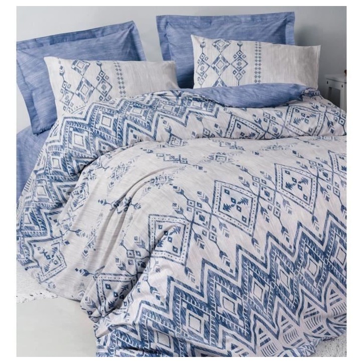 Parure de lit - 1 housse de couette 220 x 240 cm + 2 taies d'oreiller 60 x 60 cm - 100% coton renforcé - Bleu Parure de lit - 1 housse de couette 220 x 240 cm + 2 taies d'oreiller 60 x 60 cm - 100% coton renforcé - Bleu