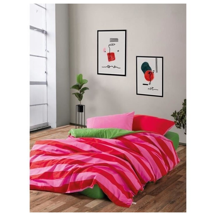Parure de lit - 1 housse de couette 220 x 240 cm + 2 taies d'oreiller 60 x 60 cm - 100% coton renforcé - Rose Parure de lit - 1 housse de couette 220 x 240 cm + 2 taies d'oreiller 60 x 60 cm - 100% coton renforcé - Rose
