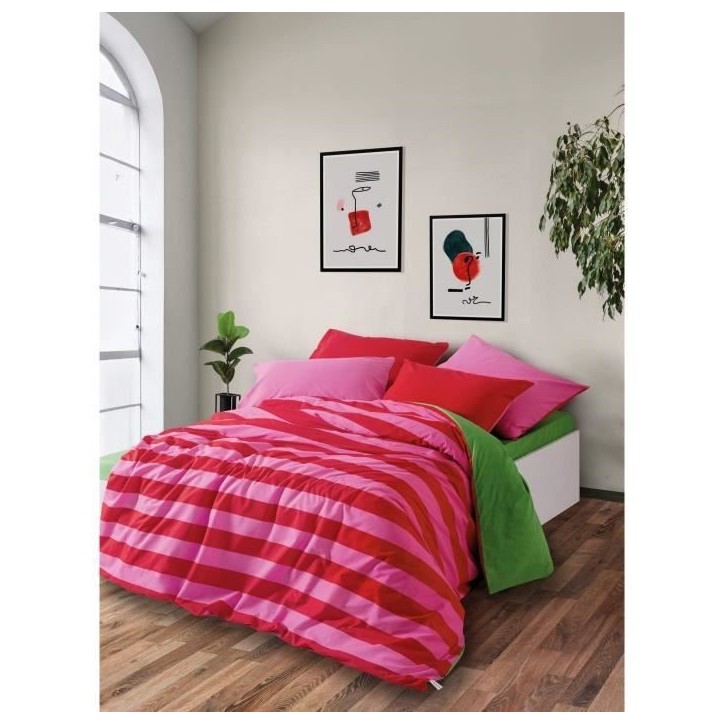 Parure de lit - 1 housse de couette 220 x 240 cm + 2 taies d'oreiller 60 x 60 cm - 100% coton renforcé - Rose Parure de lit - 1 housse de couette 220 x 240 cm + 2 taies d'oreiller 60 x 60 cm - 100% coton renforcé - Rose
