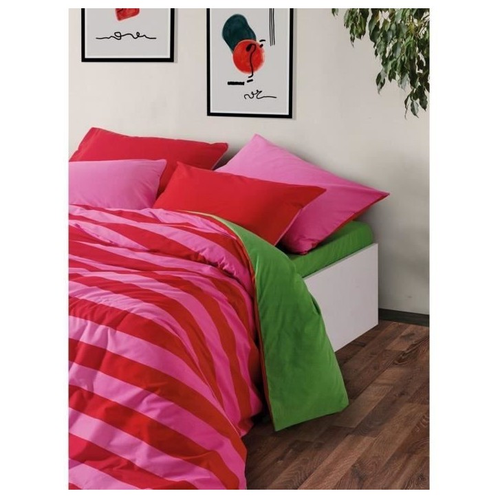 Parure de lit - 1 housse de couette 220 x 240 cm + 2 taies d'oreiller 60 x 60 cm - 100% coton renforcé - Rose Parure de lit - 1 housse de couette 220 x 240 cm + 2 taies d'oreiller 60 x 60 cm - 100% coton renforcé - Rose