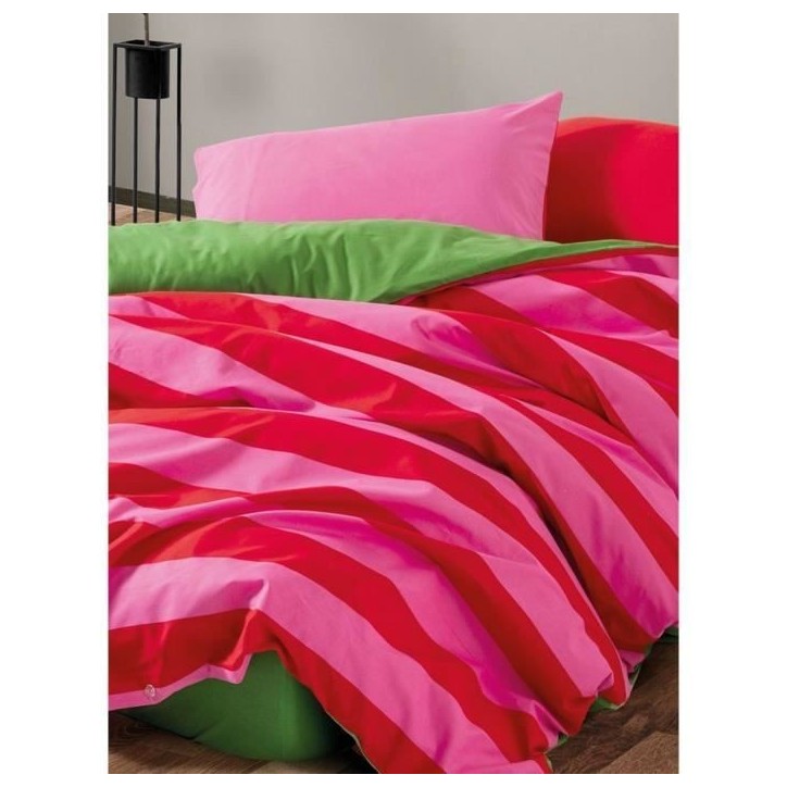 Parure de lit - 1 housse de couette 220 x 240 cm + 2 taies d'oreiller 60 x 60 cm - 100% coton renforcé - Rose Parure de lit - 1 housse de couette 220 x 240 cm + 2 taies d'oreiller 60 x 60 cm - 100% coton renforcé - Rose