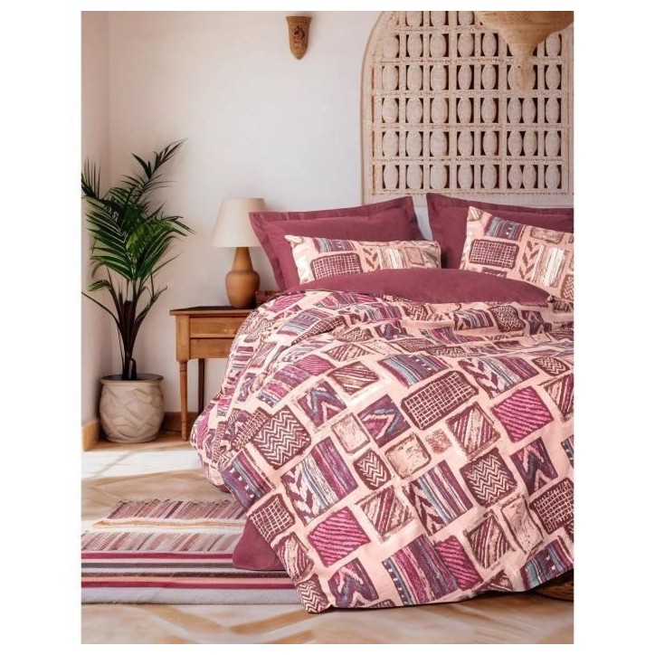 Parure de lit - 1 housse de couette 220 x 240 cm + 2 taies d'oreiller 60 x 60 cm - 100% coton renforcé - Rouge Parure de lit - 1 housse de couette 220 x 240 cm + 2 taies d'oreiller 60 x 60 cm - 100% coton renforcé - Rouge