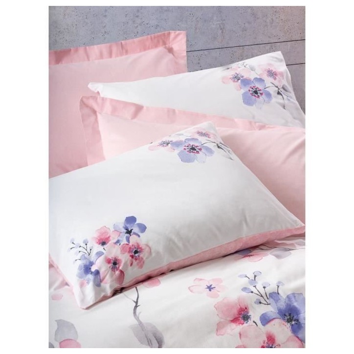 Parure de lit - 1 housse de couette 220 x 240 cm + 2 taies d'oreiller 60 x 60 cm - 100% coton renforcé - Rose