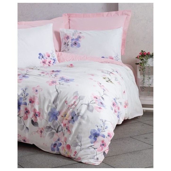 Parure de lit - 1 housse de couette 220 x 240 cm + 2 taies d'oreiller 60 x 60 cm - 100% coton renforcé - Rose
