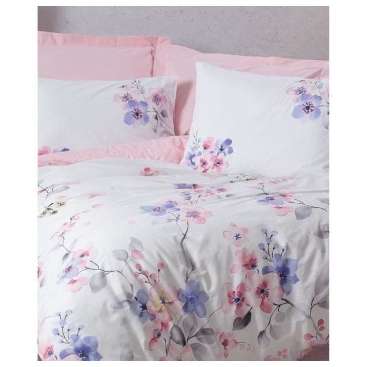 Parure de lit - 1 housse de couette 220 x 240 cm + 2 taies d'oreiller 60 x 60 cm - 100% coton renforcé - Rose