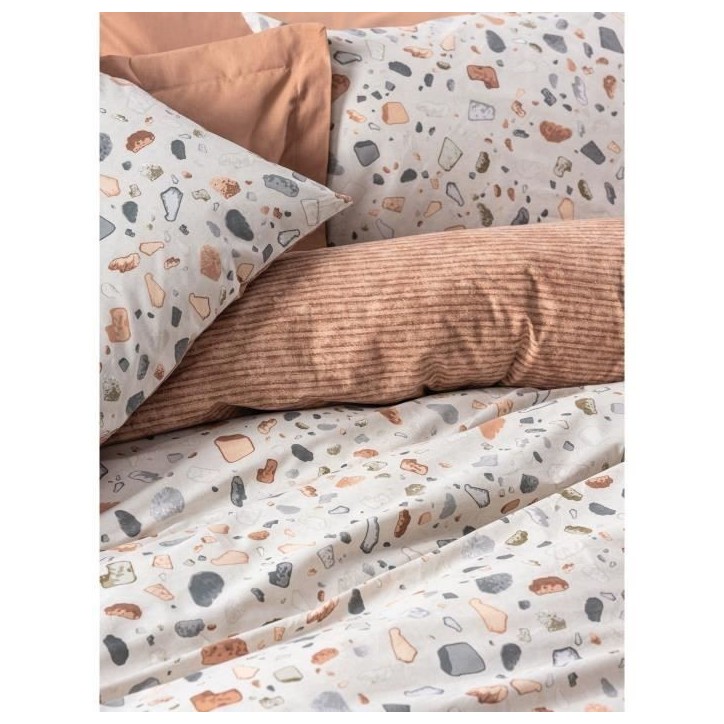 Parure de lit - 1 housse de couette 220 x 240 cm + 2 taies d'oreiller 60 x 60 cm - 100% coton renforcé - Caramel