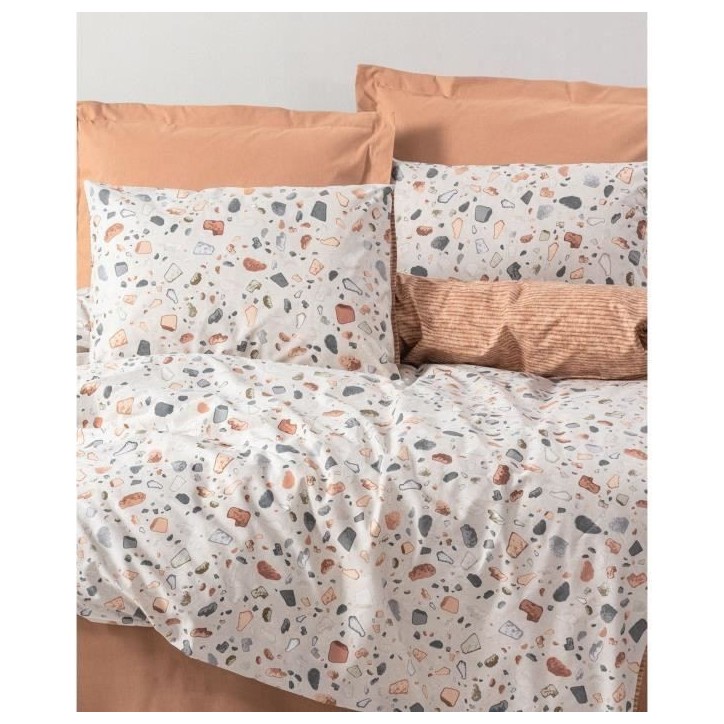 Parure de lit - 1 housse de couette 220 x 240 cm + 2 taies d'oreiller 60 x 60 cm - 100% coton renforcé - Caramel