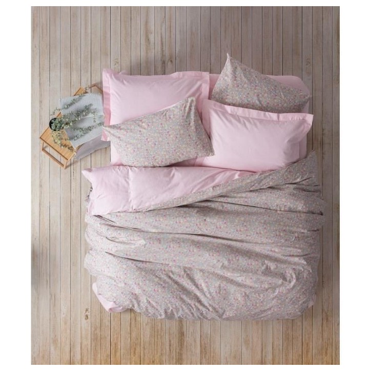 Parure de lit - 1 housse de couette 220 x 240 cm + 2 taies d'oreiller 60 x 60 cm - 100% coton renforcé - Rose Parure de lit - 1 housse de couette 220 x 240 cm + 2 taies d'oreiller 60 x 60 cm - 100% coton renforcé - Rose