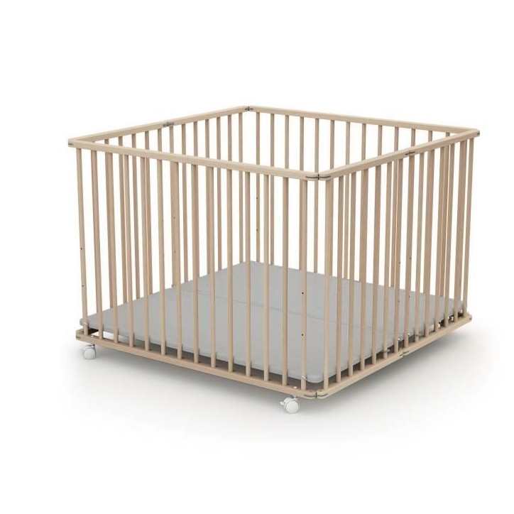 Parc pliant carré - WEBABY - CALI - 100 x 100 cm - 4 roulettes - Jusqu'a 24 mois - Hetre brut
