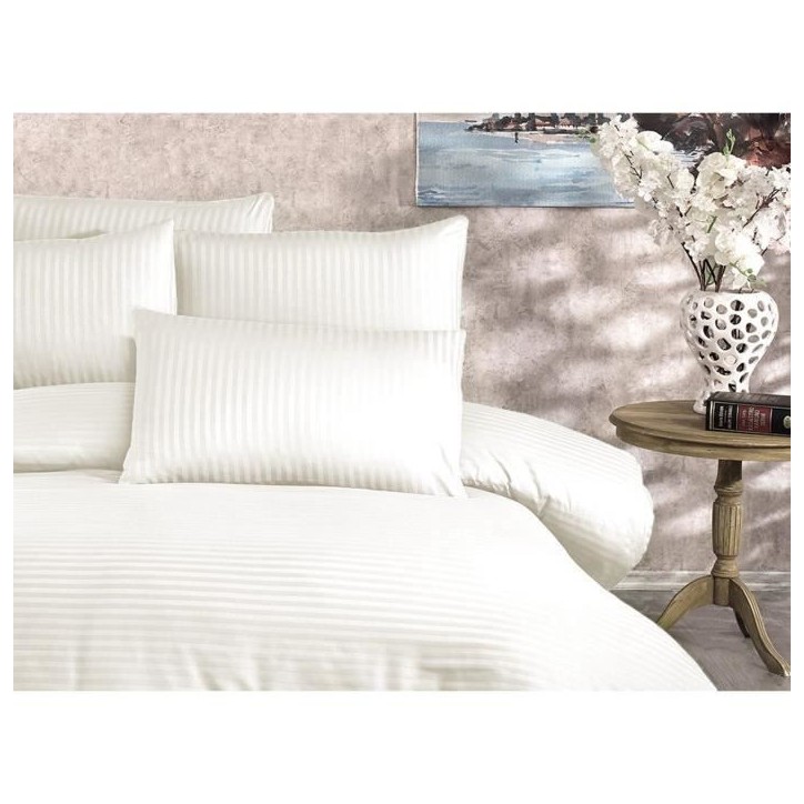 Parure de lit - 1 housse de couette 220 x 240 cm + 2 taies d'oreiller 60 x 60 cm - 80% coton, 20% polyester - Creme