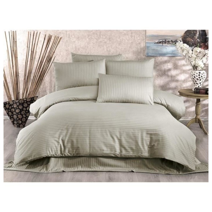 Parure de lit - 1 housse de couette 220x240 cm + 2 taies d'oreiller 60x60 cm - 80% coton, 20% polyester - Cappuccino