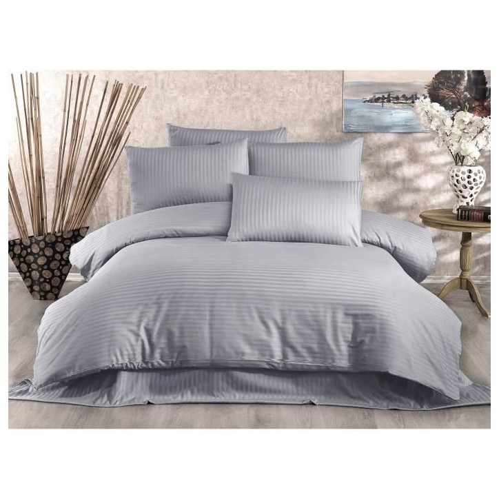 Parure de lit - 1 housse de couette 220 x 240 cm + 2 taies d'oreiller 60 x 60 cm - 80% coton, 20% polyester - Gris