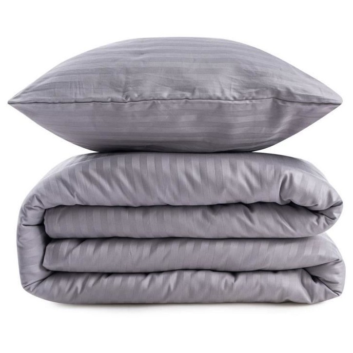 Parure de lit - 1 housse de couette 220 x 240 cm + 2 taies d'oreiller 60 x 60 cm - 80% coton, 20% polyester - Gris