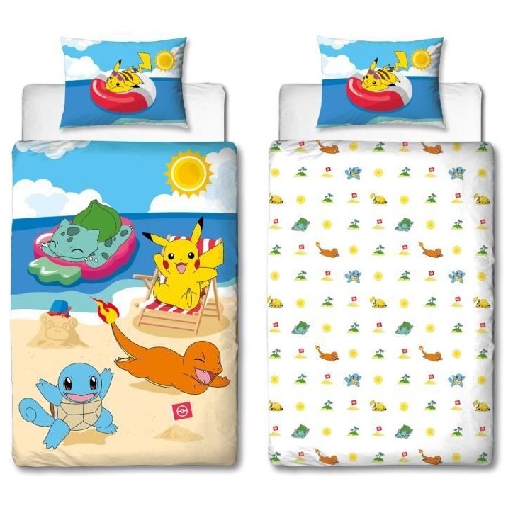 Parure de lit - POKEMON - Pikachu a la plage - Microfibre - 1 housse de couette 140 x 200 cm + 1 taie 63 x 63 cm Parure de lit - POKEMON - Pikachu a la plage - Microfibre - 1 housse de couette 140 x 200 cm + 1 taie 63 x 63 cm