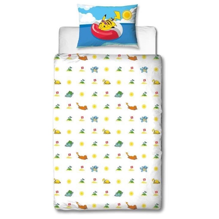 Parure de lit - POKEMON - Pikachu a la plage - Microfibre - 1 housse de couette 140 x 200 cm + 1 taie 63 x 63 cm Parure de lit - POKEMON - Pikachu a la plage - Microfibre - 1 housse de couette 140 x 200 cm + 1 taie 63 x 63 cm