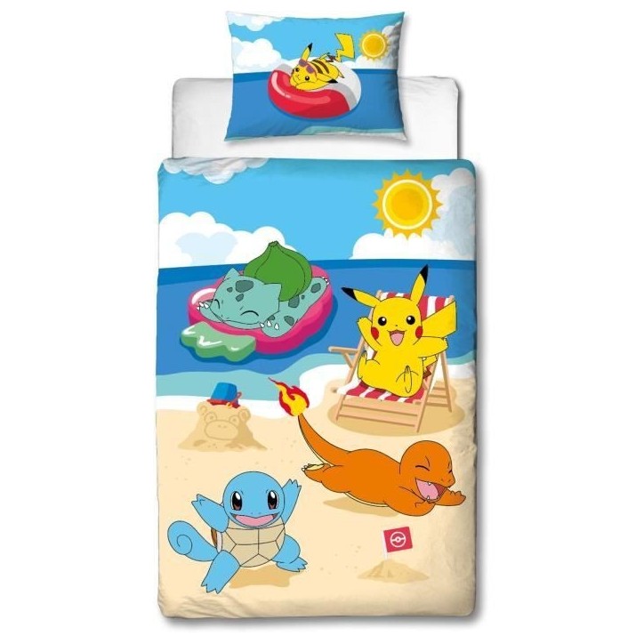 Parure de lit - POKEMON - Pikachu a la plage - Microfibre - 1 housse de couette 140 x 200 cm + 1 taie 63 x 63 cm Parure de lit - POKEMON - Pikachu a la plage - Microfibre - 1 housse de couette 140 x 200 cm + 1 taie 63 x 63 cm