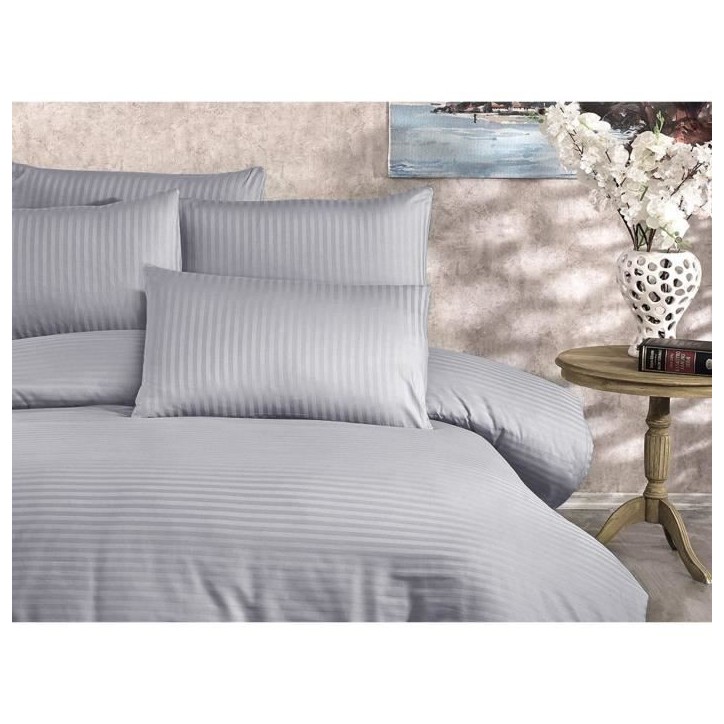 Parure de lit - 1 housse de couette 220 x 240 cm + 2 taies d'oreiller 60 x 60 cm - 80% coton, 20% polyester - Gris